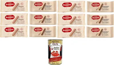 Produktbild von Forno Bonomi- Testpaket Savoiardi Classici & bigusto al cioccolato KeksKlassiker & Schokolade im doppelten Geschmack 12x 200gr + Italian Gourmet polpa 400g