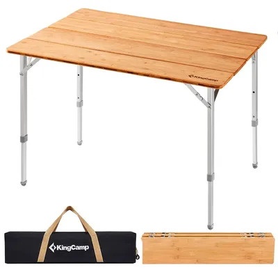 Produktbild von Campingtisch Klapptisch Bambus - Höhenverstellbar - Für 2 bis 6 Personen - Mit Tragetasche
