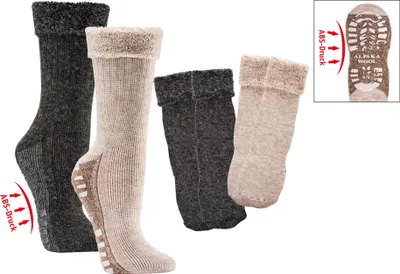 Produktbild von 2 Paar ABS Socken mit Alpaka Wolle extra flauschig gefüttert Homesocks Bettsocke anthrazit 43-46
