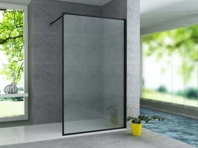 Produktbild von Aloni Duschwand Glas mit schwarz‑matt Profil – ESG Sicherheitsglas Walk‑In Duschabtrennung, Nano‑Beschichtung, beidseitig montierbar, Höhe 200 cm
