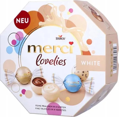 Zdjęcie produktu dla Merci Lovelies Białe indywidualnie pakowane czekoladki 4 różne 185g