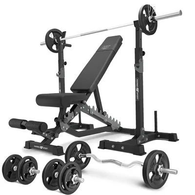 Produktbild von Marbo Sport - Set MS34_2.0_83KG | Doppelseitige Bank + Hantelablage (2 Stück) mit Sicherung + Stangen- und Hantelscheiben Set 83 kg