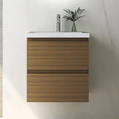 Produktbild von Waschtisch mit Unterschrank 50cm Alast Badmöbel Set Walnussbraun Waschbecken mit Unterschrank Softclose