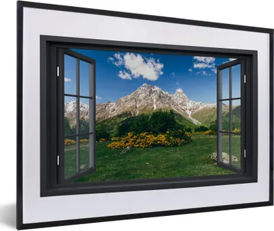 Produktbild von MuchoWow® MuchoWow® Gerahmtes Poster Aussicht - Natur - Berge 60x40 cm - Poster mit zchwarzem Bilderrahmen - Schlafzimmer - Plakat in Rahmen - Drucken
