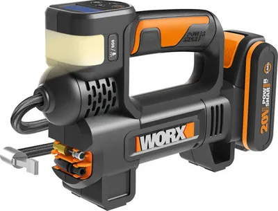 Image de WORX Compresseur d'air et projecteur LED, sans fil, 150 PSI - 20 V-2 Ah - WX092 (livré avec batterie et chargeur rapide, livré avec adaptateur pour vélo/voiture, gonflage des pneus en 2 min40s)