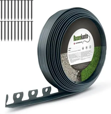 Immagine prodotto di Delimitatore da giardino in plastica, 50 mm x 10 m, con 20 chiodi, delimitatore da giardino, bordura per aiuole, decorativo