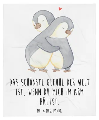 Produktbild von Mr. & Mrs. Panda Tagesdecke Pinguine Kuscheln - Weiß - Geschenk, Hochzeitstag, Couchdecke, Freundin, Decke, für Partner, Valentinstag, Plaid, Frauen, Bettdecke, Freund