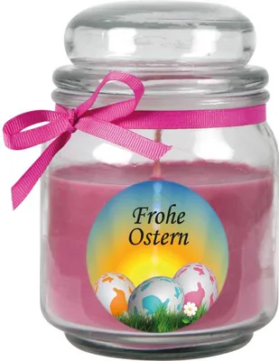 Imagen del producto de Vela perfumada como regalo de Pascua (fragancia a lavanda), diseño: huevos de Pascua. Vela para decoración de Pascua, 300g. Cera con una duración de aproximadamente 70 horas