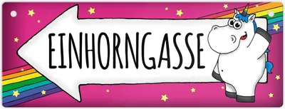 Produktbild von Honeycorns Metallschild mit Einhorn Motiv und Spruch: Einhorngasse Metallschild