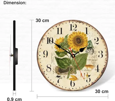 Produktbild von 30 cm Holz Wanduhr Sommer Sonnenblume, Vintage Shabby Chic Stille Schleifende Uhr, Holz Dekorative Wanduhren für Küche/Wohnzimmer/Schlafzimmer/Büro