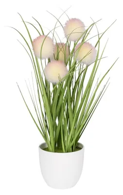 Image de Herbe décorative en boule | Plante artificielle avec pot | 30 cm de haut (fleurs roses)