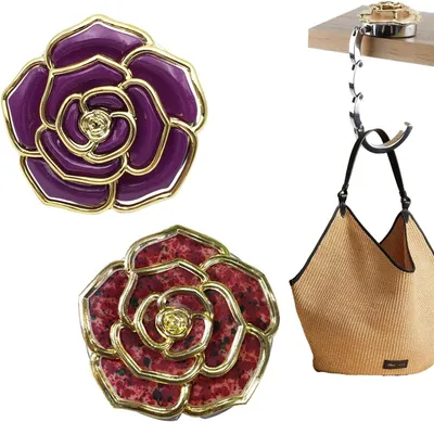 Imagen del producto de Soportes plegables para bolso, 2 unidades, de metal con base antideslizante, con estampado de rosas, para bolsos