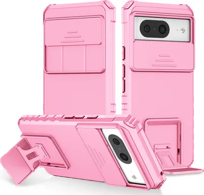 Produktbild von Dual Layer Hülle für Google Pixel 8 Stossfest Robust Ständer Schutzhülle mit Schiebe Kamera Schutz Pink