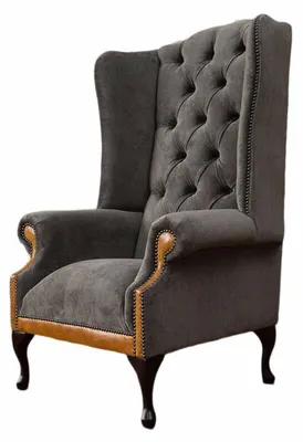 Produktbild von Ohrensessel Chesterfield Sofa Couch Polster 1 Sitzer Sessel Textil Grau