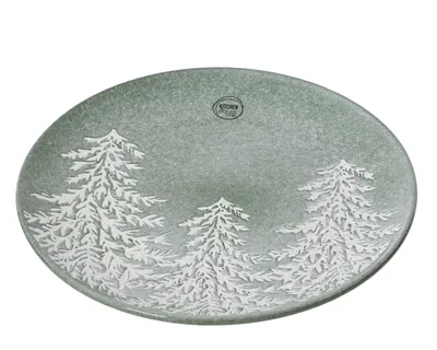 Produktbild von Teller 27cm Steingut mit Tannenbäume Motiv Grün / Weiß