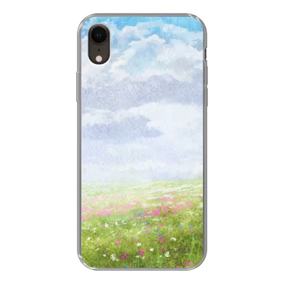 Produktbild von MuchoWow® Handyhülle Schutzhülle Hülle für iPhone XR Aquarell - Blumen - Landschaft Silikon Softcase Handy Hülle - Schutzdeckel