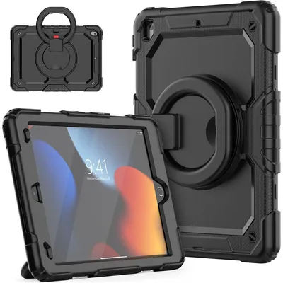 Produktbild von Mobigear RingGuard iPad 9 (2021) Schutzhülle, Kunststoff, Silikon, Rückseite mit Standfunktion - Schwarz