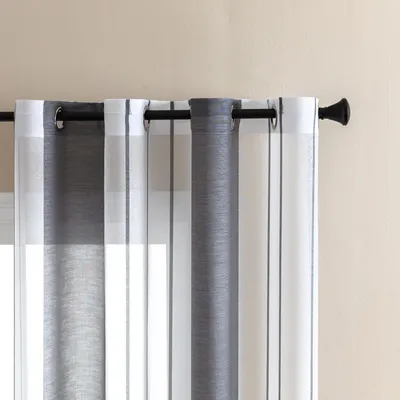 Produktbild von 2er Set Gardinen Gestreift Halbtransparent Vorhänge Voile mit Ösen für Wohnzimmer Schlafzimmer, Grau, B140xH245cm