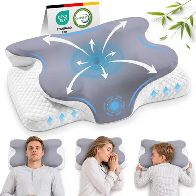 Produktbild von Nackenkissen,Schlafkissen,Seitenschläferkissen orthopädisches Kissen Memory Foam,21° Nackenkurve,6 Funktionsbereiche,Ergonomisch Nackenkissen Eisseide