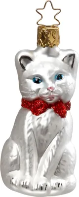 Produktbild von Christbaumschmuck Katze mit Schleife 8,5cm Glas Figur Weiß