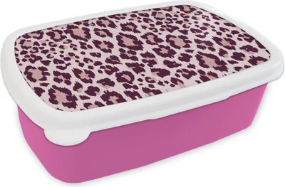 Produktbild von KitchenYeah® Lunchbox Brotzeit Brotdose 17x11 cm Schnittmuster - Panther - Rosa Kinder Brotzeitdose - Lunchpaket - Brotkasten  - Sandwich Box