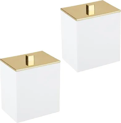 Produktbild von mDesign Kosmetikbehälter Wattepads Wattestäbchen Badzubehör 2er Set Weiß / Gold