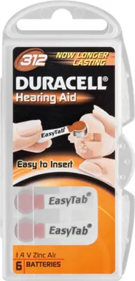 Produktbild von Duracell Hearing Aid DA312, Button/coin, 1.4 V, 3.6 mm, 7.9 mm, DA312