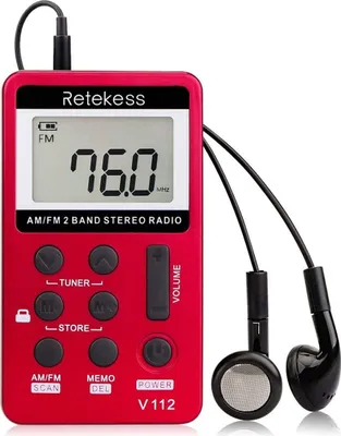 Produktbild von Retekess V112 Mini Radio Klein, AM FM Taschenradio mit Kopfhörer, 500mAh Akku, Sleeptimer, zum Laufen, Outdoor für Senioren (Rot)
