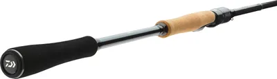 A close-up view of the handle and lower section of a fishing rod.