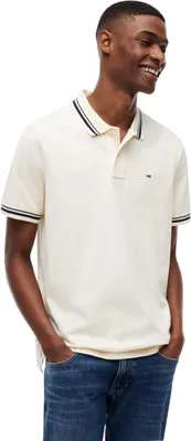 Immagine prodotto di Camicia polo Tommy Jeans da uomo, modello regular fit con bordi a contrasto, colore avorio (crema), taglia M