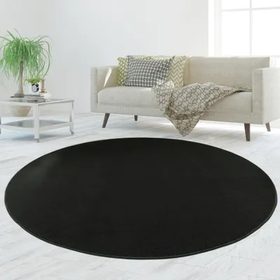 Image de Tapis noir doux et confortable facile à entretenir idéal pour un intérieur stylé Taille - 200 cm Rond