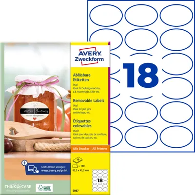 Obrázek produktu pro 180 AVERY Zweckform Etiketten 5087 weiß