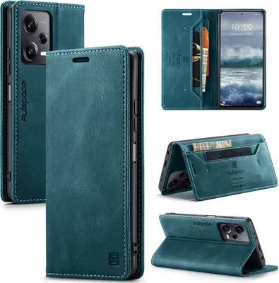 Produktbild von Redmi Note 12 Pro Hülle, Retro Kunstledertasche Stand Schutzhülle für Xiaomi Redmi Note 12 Pro 5G Blau