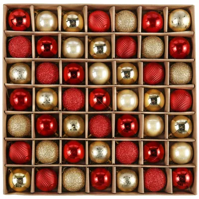 Produktbild von Christbaumkugeln - 49 Stück Set mit Aufhängern - Weihnachtsbaumschmuck - Rot Gold 3 cm