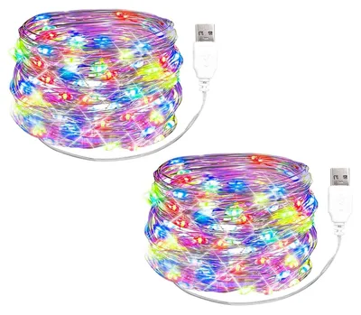 LED-Lichterkette 5m, 50 bunte LEDs, USB, 2er-Pack