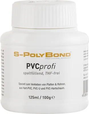 Produktbild von S-PolyBond® PVCprofi, PVC Kleber, PVC-U Klebstoff | 125ml Dose mit Pinsel | geeignet zum Verkleben von Hart PVC Platten, PVC Rohren, Teichfolien, Planen und Kunstleder
