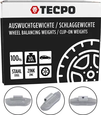Produktbild von TECPO Schlaggewichte Zink Auswuchtgewichte 20g x 100 Wuchtgewichte für Stahlfelgen korrosionsbeständig Radwuchtung Auswuchtmaschinen