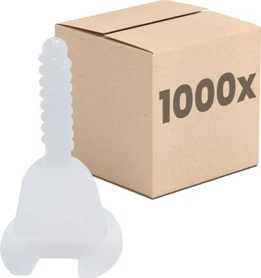 A white tile leveling wedge and a cardboard box labeled '1000x' are shown against a white background.