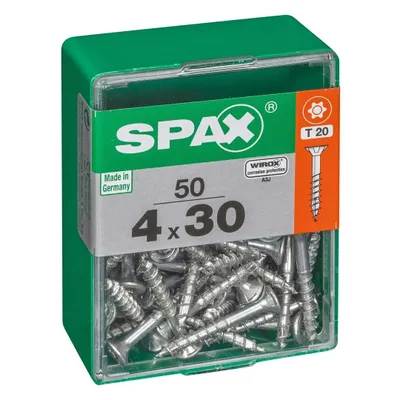 Produktbild von 50er-Pack SPAX-Stahlschrauben mit flachem Senkkopf, Durchmesser 4 mm x Länge 30 mm