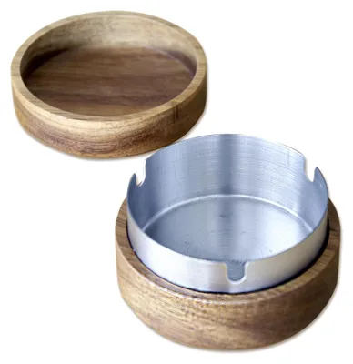 Produktbild von DECCARO eleganter Aschenbecher aus Holz "Acacia" mit abnehmbaren Deckel und Metalleinsatz
