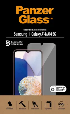 Zdjęcie produktu dla PanzerGlass | Ochraniacz ekranu - szkło | Samsung Galaxy A14 5G | Silikon, szkło hartowane, politereftalan etylenu (PET) | Przezroczysty