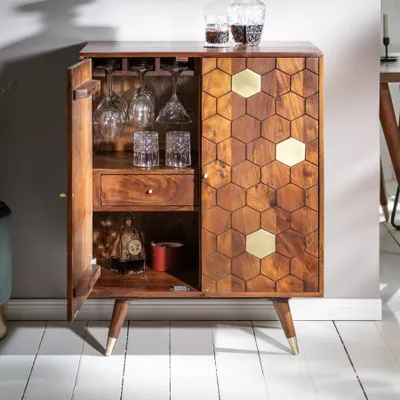 Produktbild von riess-ambiente Massiver Barschrank MYSTIC LIVING 75cm Akazie braun gold Retro Design Barregal Kommode