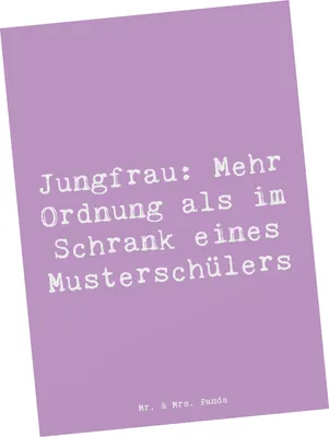 Produktbild von Mr. & Mrs. Panda Postkarte Spruch Jungfrau Ordnung - Lavendeltraum - Geschenk, Sternzeichen, Geschenke, Postkarten, Fotokarte, Horoskop, bildkarte, Ansichtskarte