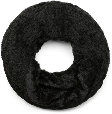 Produktbild von styleBREAKER warmer Feinstrick Loop Schal mit Flecht Muster und sehr weichem Fleece Innenfutter, Schlauchschal, Uni 01018150