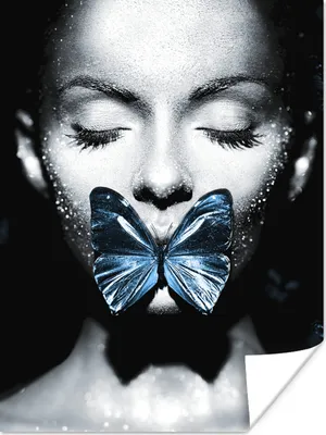 Produktbild von MuchoWow® Poster Frau - Schmetterling - Blau 120x160 cm - Wandbilder