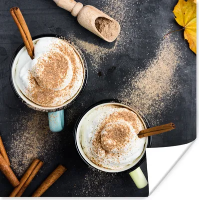 Produktbild von MuchoWow® Poster Ein herbstlicher Kaffee mit Zimt von oben betrachtet 100x100 cm - Babyzimmer