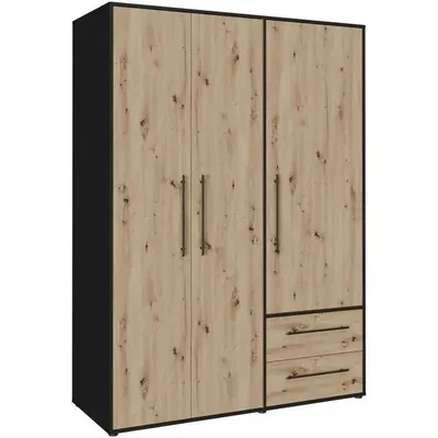 Image de Armoire - ArtisanReproduction chêne / noir - 3 portes - L144,4 x P58,8 x H200cm - MOKKARIS