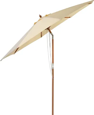 Produktbild von Drewniany parasol COSTWAY, parasol ogrodowy z 8 rozpórkami, parasol uchylny, parasol tarasowy beżowy, drewniany parasol z systemem linowym do ogrodu, na plażę, basen i do kawiarni (270 cm x 248 cm)