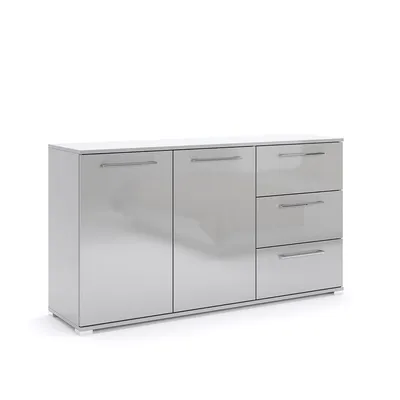 Produktbild von Kommode Megy – 3 Schubladen & 2 Türen – Grau – 146×81×40 cm – Modern – Stauraum für Wohnzimmer Schlafzimmer