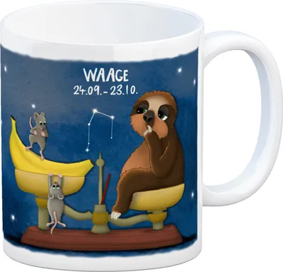 Produktbild von Kaffeebecher mit Faultier Sternzeichen Waage Motiv Becher Tasse